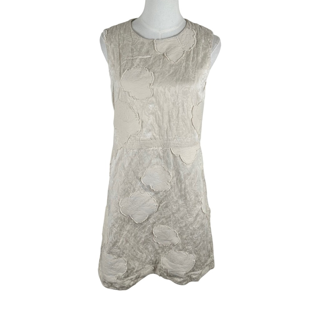 Piazza Sempione Floral Applique Shift Dress Womens 10 IT 46 Beige Sleeveless